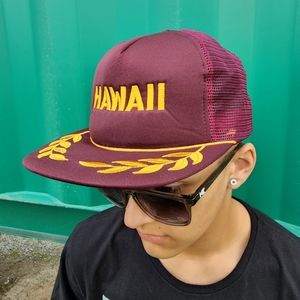 Vintage 80s Burgundy Hawaii Snapback Adjustable Trucker Hat Mesh Cap Rare Color